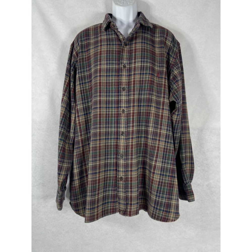 Polo Ralph Lauren Flannel Shirt Mens 2XB Red Green Button Down Plaid Outdoor